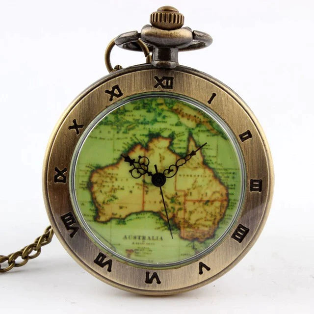 Vintage Unisex Stainless Steel Australia Map Pendant Quartz Pocket Watch - Unisex Style Watches - DYAVOR®