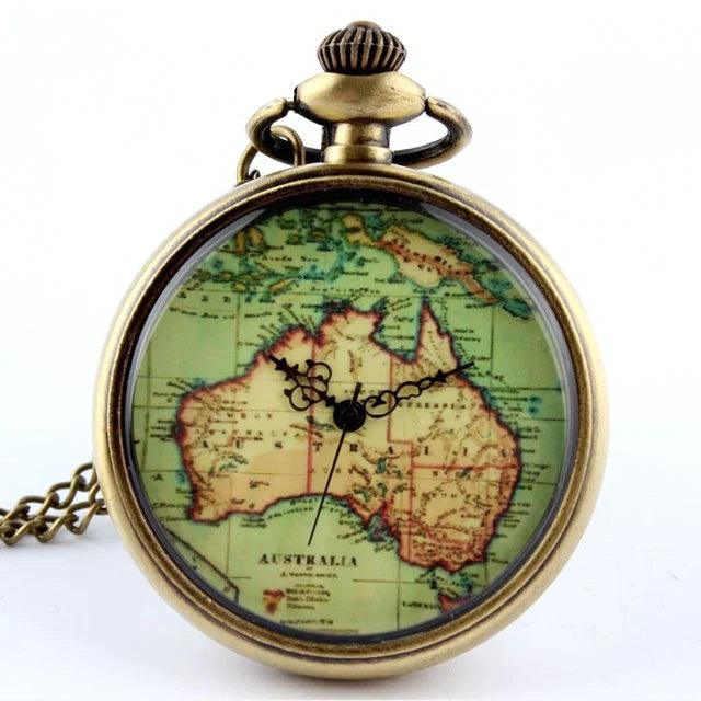 Vintage Unisex Stainless Steel Australia Map Pendant Quartz Pocket Watch - Unisex Style Watches - DYAVOR®