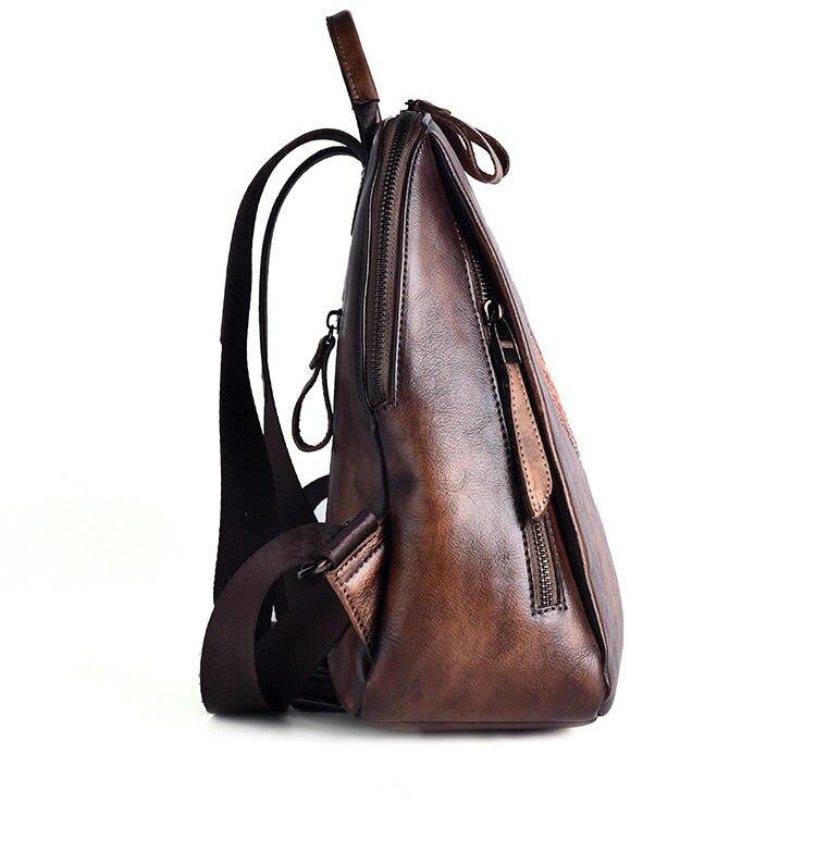 Vintage Women's Embossed Pattern Solid Genuine Leather Travel Backpack - Backpacks - DYAVOR®