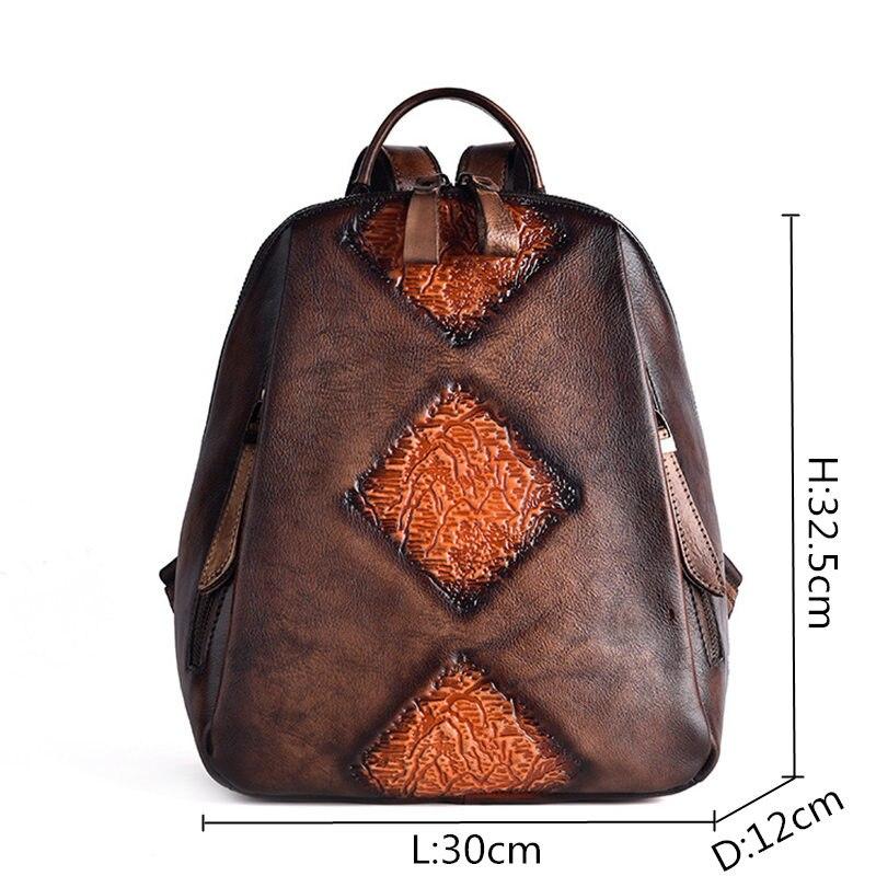 Vintage Women's Embossed Pattern Solid Genuine Leather Travel Backpack - Backpacks - DYAVOR®
