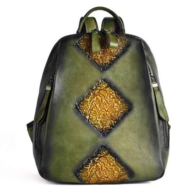 Vintage Women's Embossed Pattern Solid Genuine Leather Travel Backpack - Backpacks - DYAVOR®