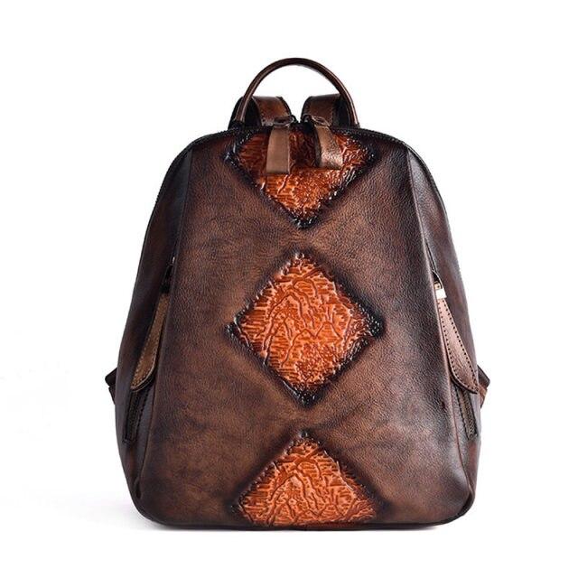 Vintage Women's Embossed Pattern Solid Genuine Leather Travel Backpack - Backpacks - DYAVOR®