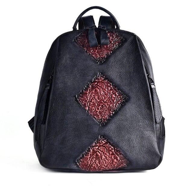 Vintage Women's Embossed Pattern Solid Genuine Leather Travel Backpack - Backpacks - DYAVOR®