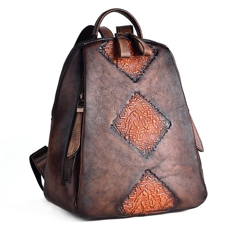 Vintage Women's Embossed Pattern Solid Genuine Leather Travel Backpack - Backpacks - DYAVOR®