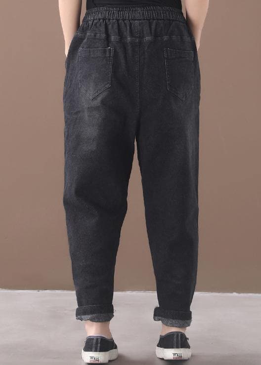 winter new denim black loose pants drawstring thick women trousers - - DYAVOR®