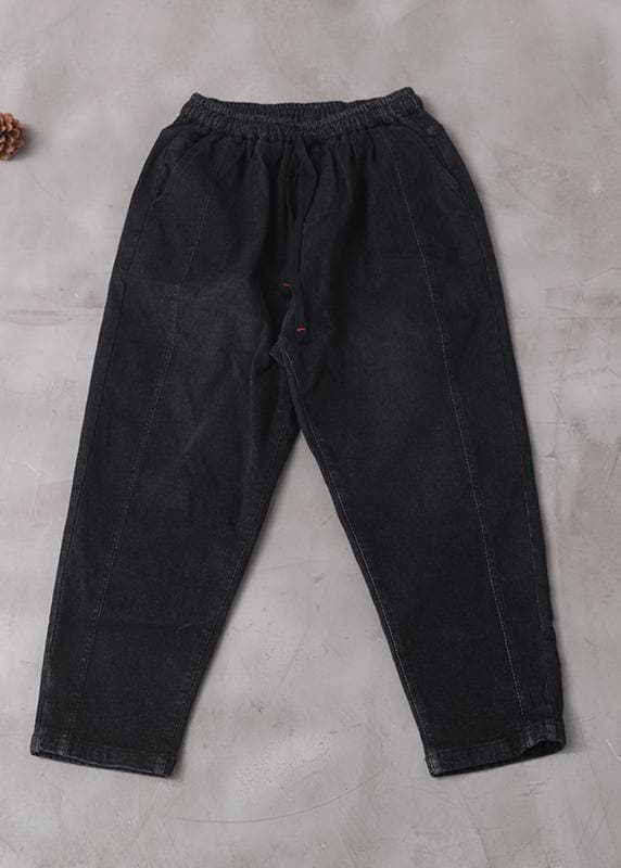winter new denim black loose pants drawstring thick women trousers - - DYAVOR®