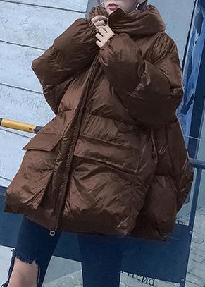 women Loose fitting snow jackets Jackets chocolate hooded zippered goose Down coat - - DYAVOR®