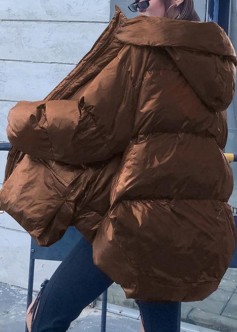 women Loose fitting snow jackets Jackets chocolate hooded zippered goose Down coat - - DYAVOR®