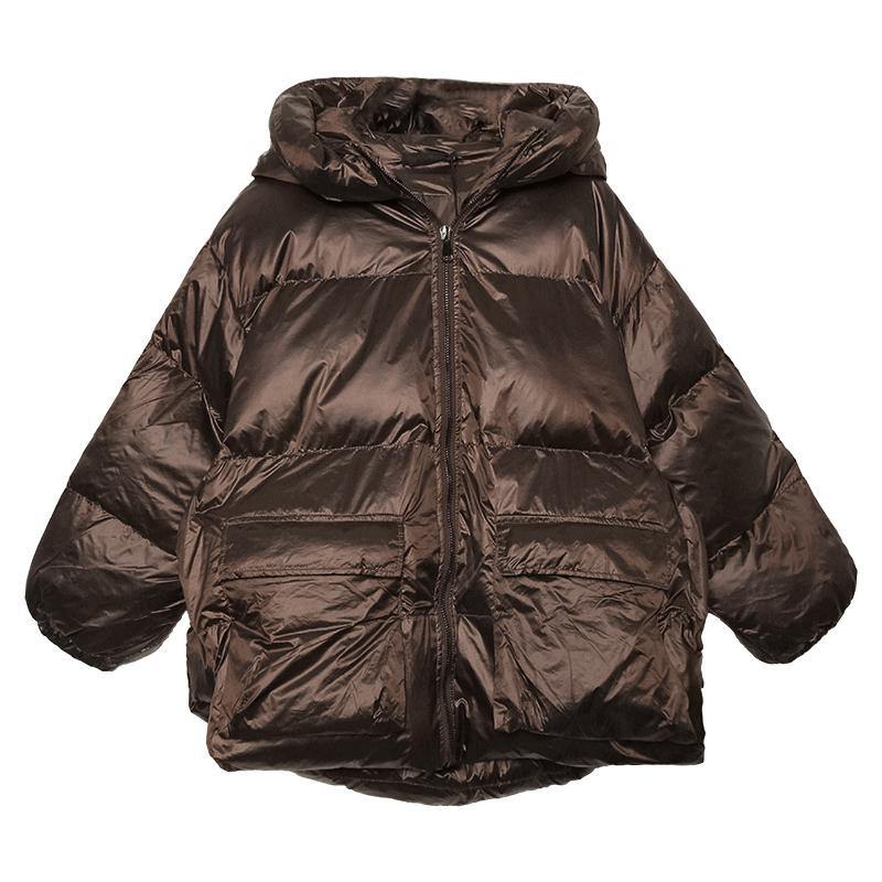 women Loose fitting snow jackets Jackets chocolate hooded zippered goose Down coat - - DYAVOR®