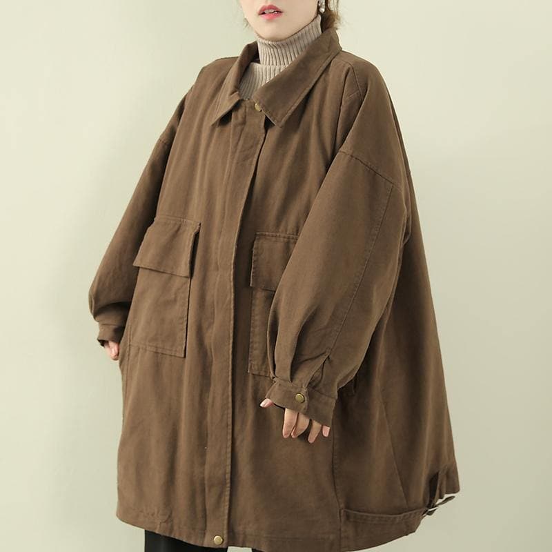 women casual warm winter coat black lapel zippered coat - Trench coats - DYAVOR®