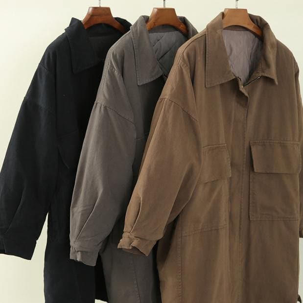 women casual warm winter coat black lapel zippered coat - Trench coats - DYAVOR®