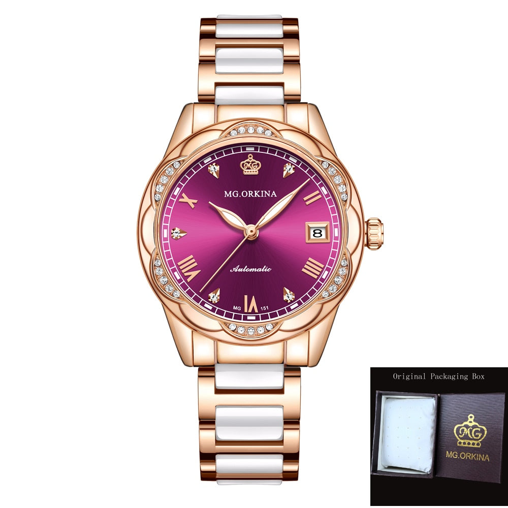 Women Ceramics Automatic Mechanical Calendar Shock Resistant Wristwatch - Watches for Women - DYAVOR®