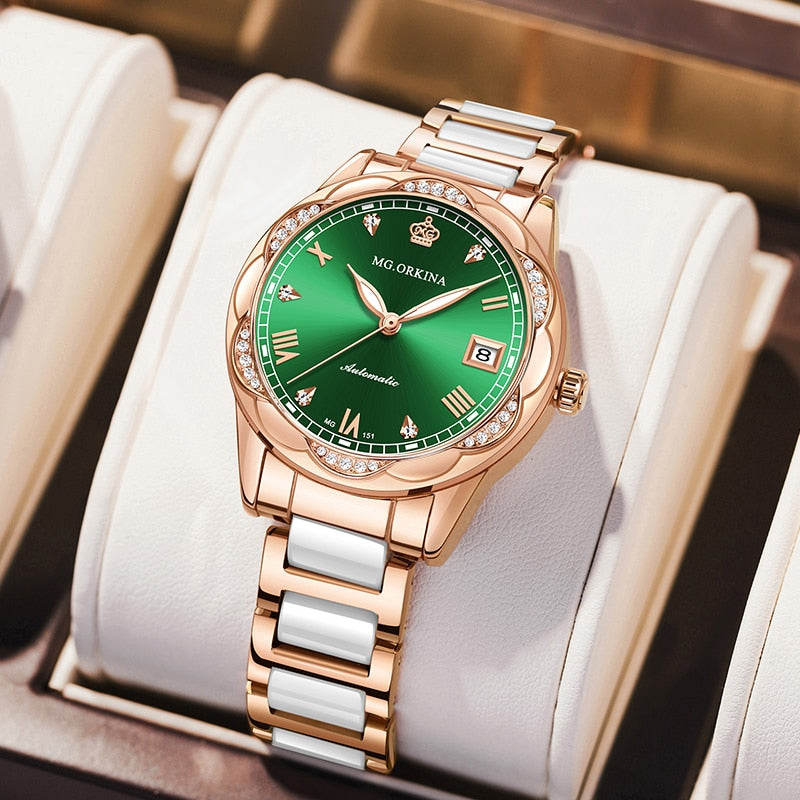 Women Ceramics Automatic Mechanical Calendar Shock Resistant Wristwatch - Watches for Women - DYAVOR®