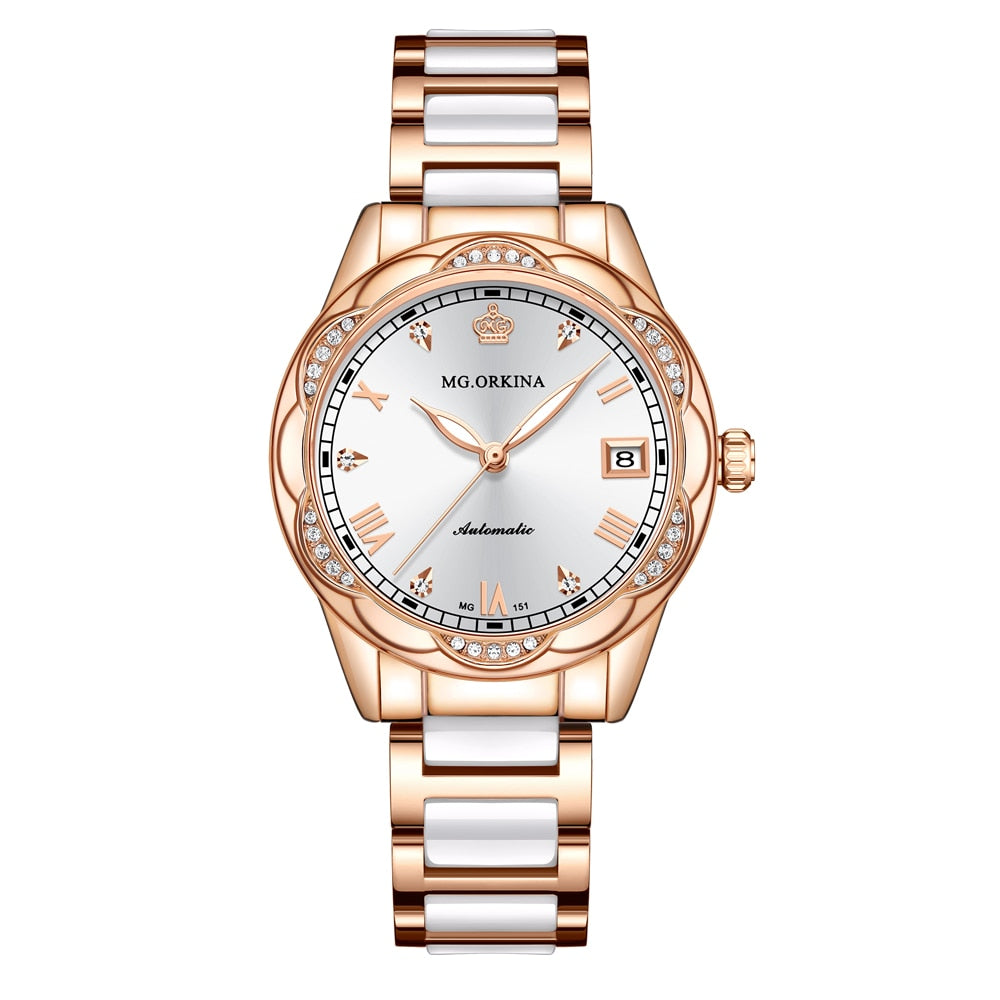 Women Ceramics Automatic Mechanical Calendar Shock Resistant Wristwatch - Watches for Women - DYAVOR®