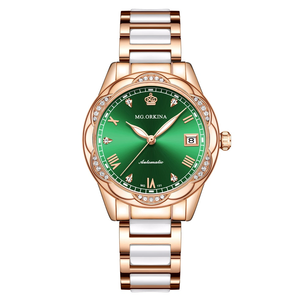 Women Ceramics Automatic Mechanical Calendar Shock Resistant Wristwatch - Watches for Women - DYAVOR®