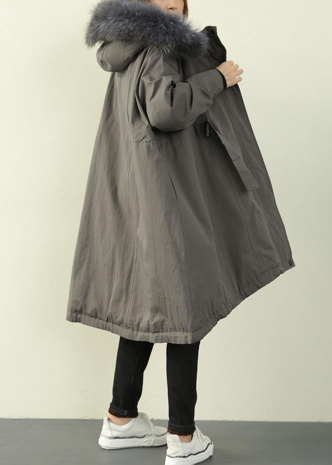 women gray winter outwear casual hooded faux fur collar outwear - Down Jackets - DYAVOR®