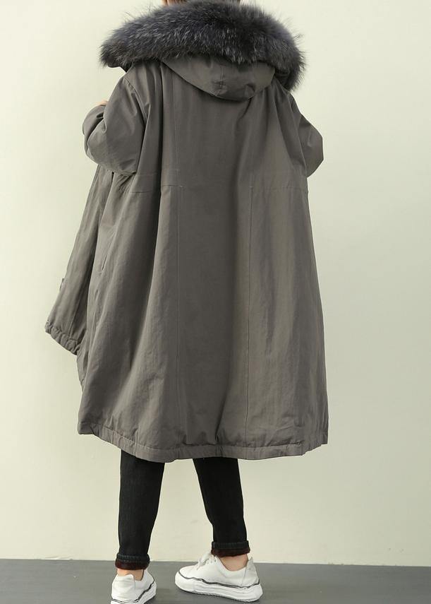women gray winter outwear casual hooded faux fur collar outwear - Down Jackets - DYAVOR®