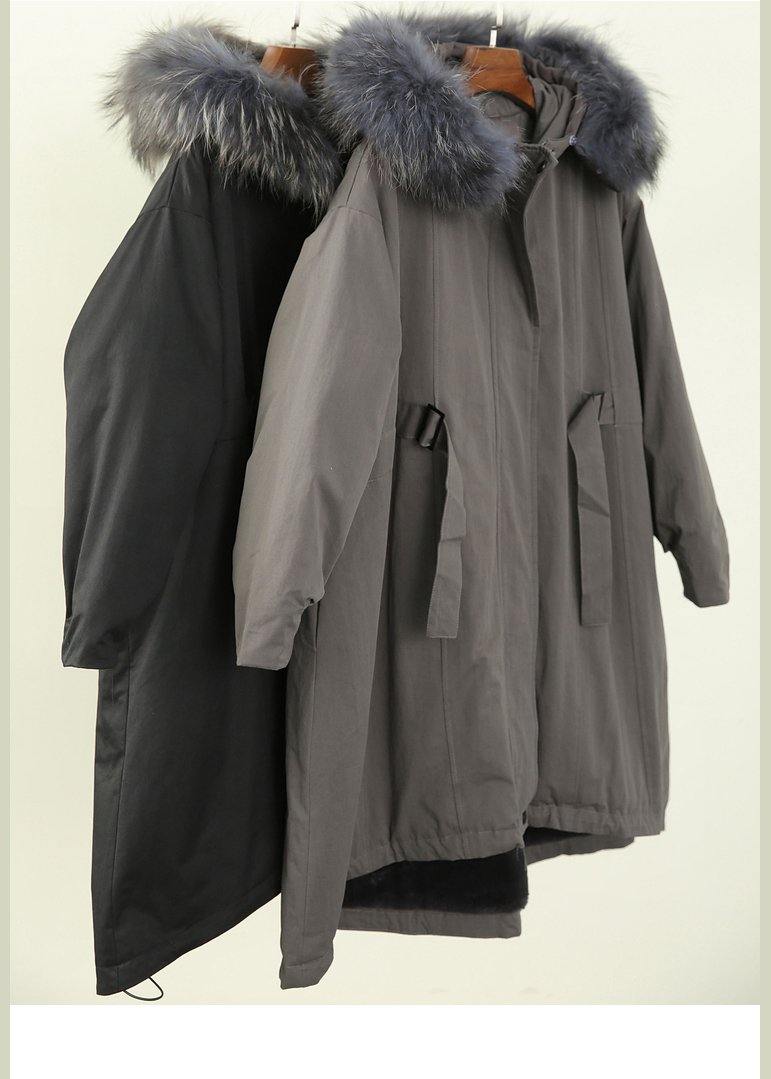women gray winter outwear casual hooded faux fur collar outwear - Down Jackets - DYAVOR®