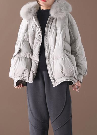 women light gray down jacket oversize down jacket fur collar drawstring Luxury coats - - DYAVOR®