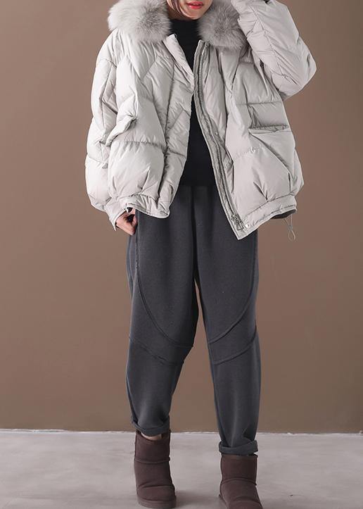 women light gray down jacket oversize down jacket fur collar drawstring Luxury coats - - DYAVOR®