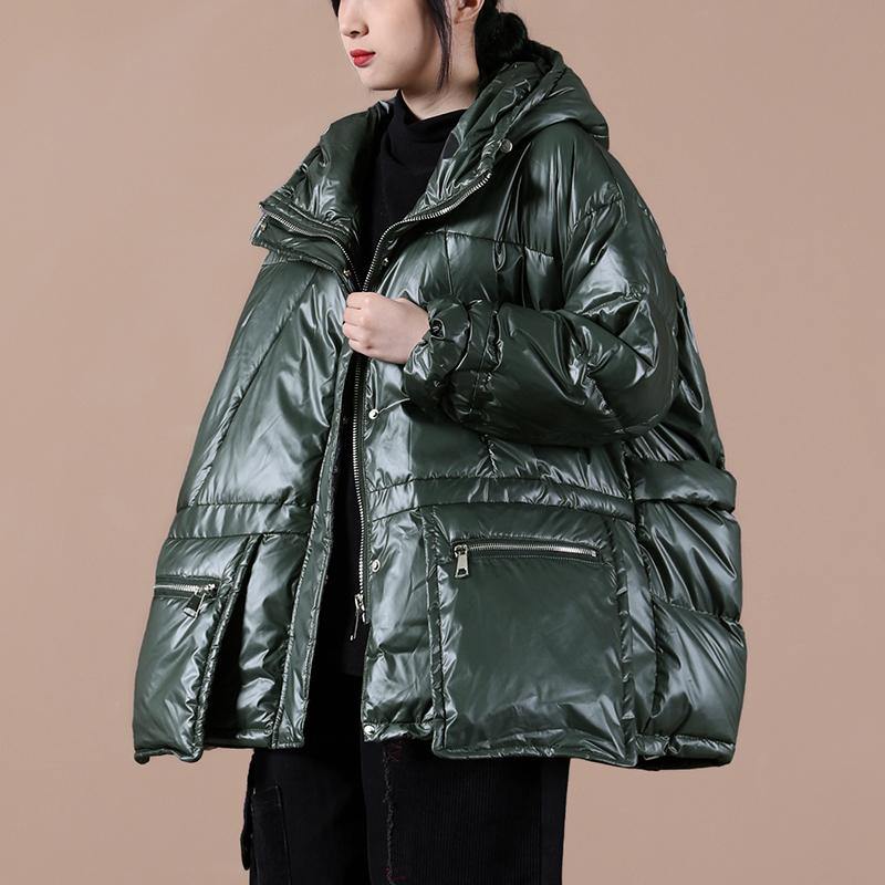 women oversize winter jacket coats blackish green hooded zippered down coat - Down Jackets - DYAVOR®