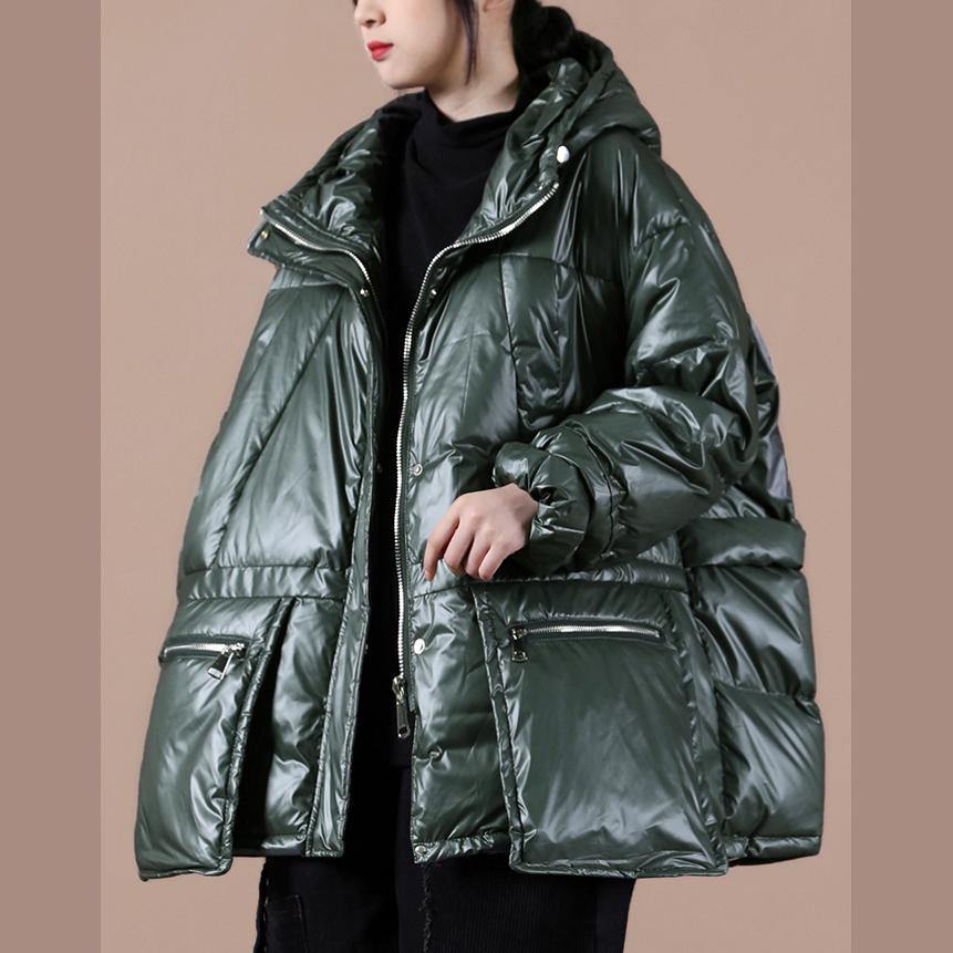 women oversize winter jacket coats blackish green hooded zippered down coat - Down Jackets - DYAVOR®