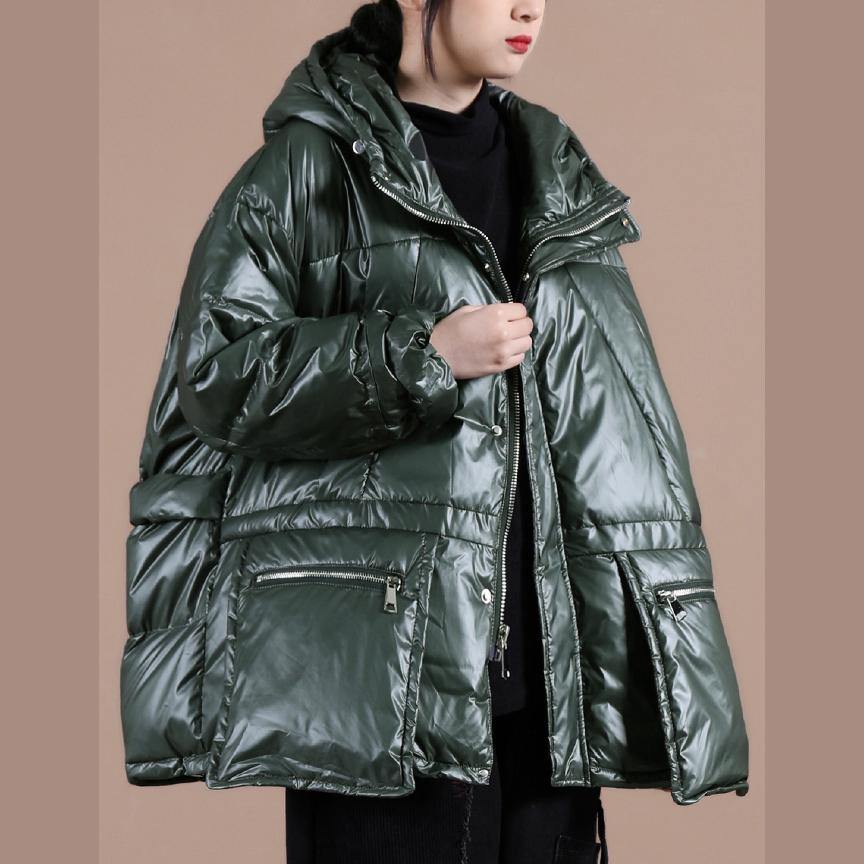 women oversize winter jacket coats blackish green hooded zippered down coat - Down Jackets - DYAVOR®