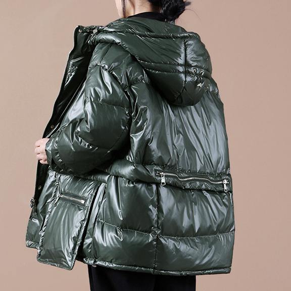 women oversize winter jacket coats blackish green hooded zippered down coat - Down Jackets - DYAVOR®
