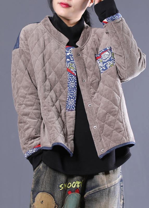 women plus size Jackets overcoat gray patchwork blue stand collar parkas - - DYAVOR®