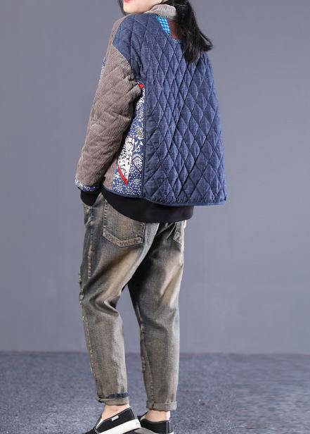 women plus size Jackets overcoat gray patchwork blue stand collar parkas - - DYAVOR®