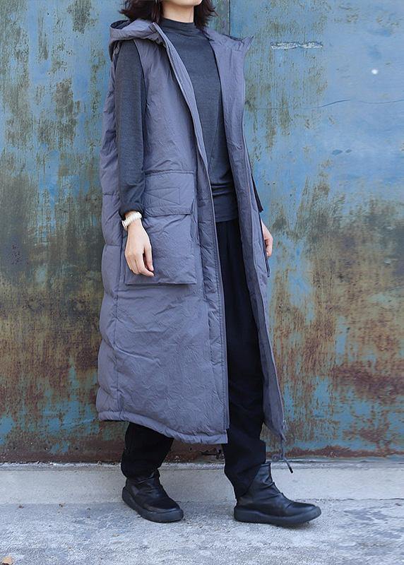 women plus size clothing winter jacket stand collar coats dark gray hooded sleeveless coats - - DYAVOR®