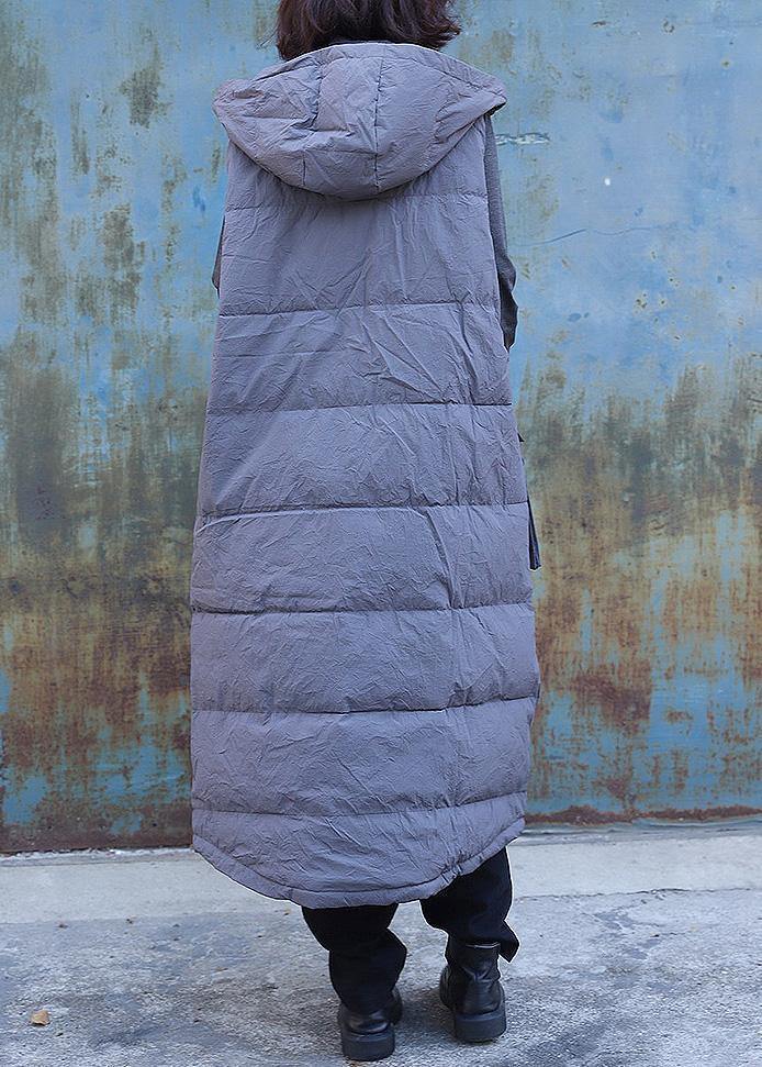 women plus size clothing winter jacket stand collar coats dark gray hooded sleeveless coats - - DYAVOR®