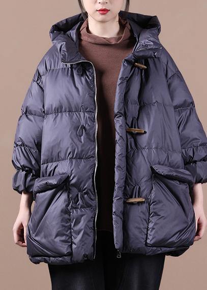women plus size down jacket black hooded pockets goose Down coat - - DYAVOR®