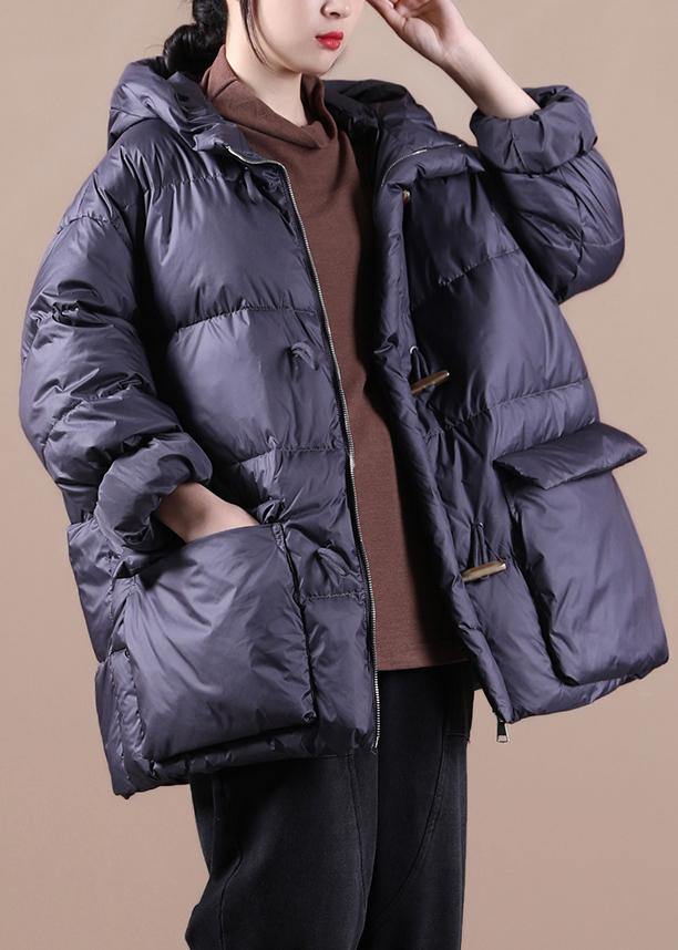women plus size down jacket black hooded pockets goose Down coat - - DYAVOR®
