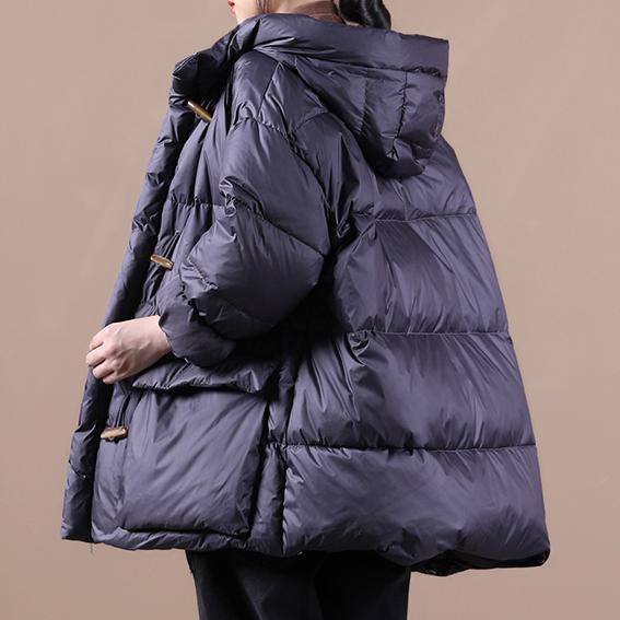 women plus size down jacket black hooded pockets goose Down coat - - DYAVOR®