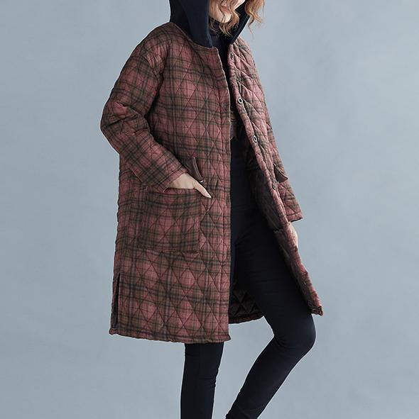 women red plaid coat plus size Coats hooded pockets overcoat - - DYAVOR®