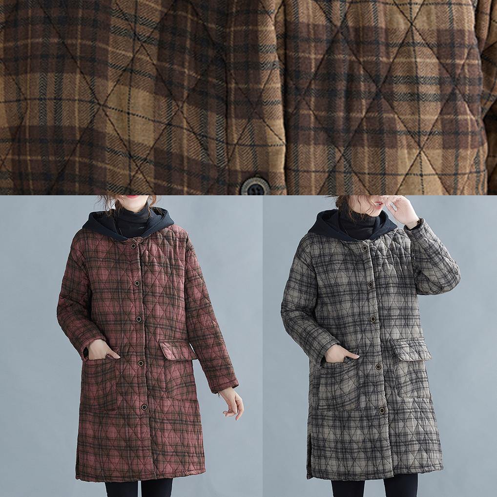 women red plaid coat plus size Coats hooded pockets overcoat - - DYAVOR®
