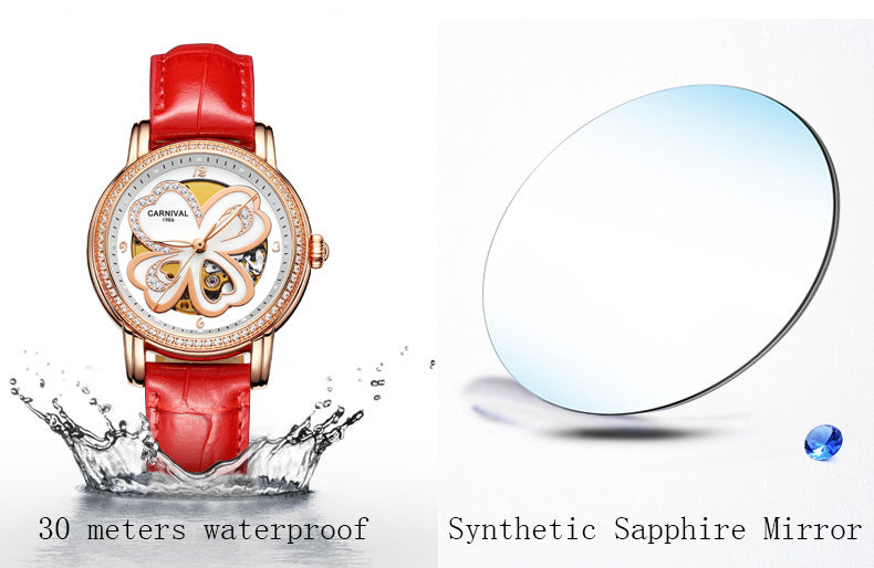Women's Automatic Mechanical Skeleton Leather Water Resistant Wrist Watch - Watches for Women - DYAVOR®