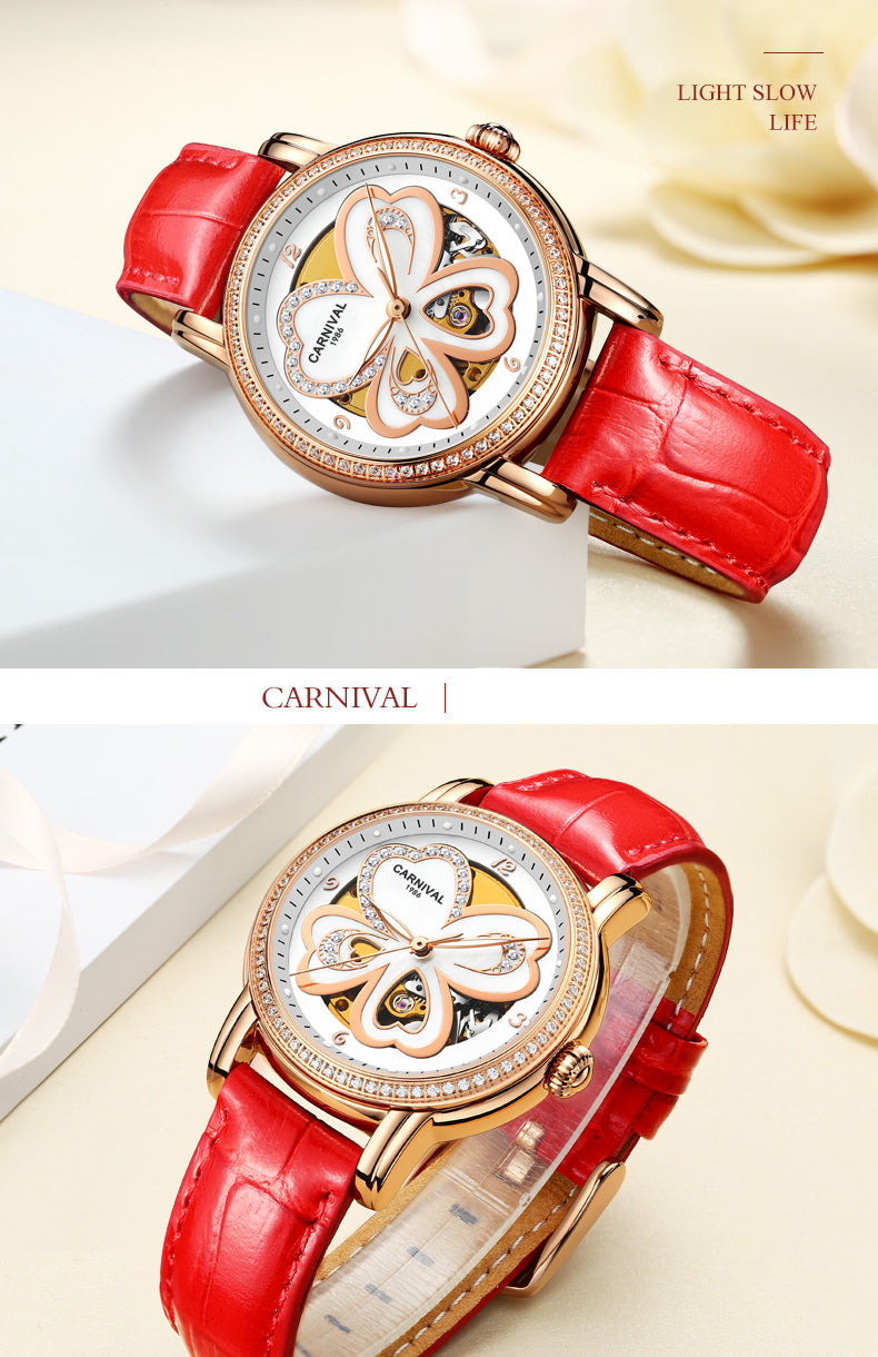 Women's Automatic Mechanical Skeleton Leather Water Resistant Wrist Watch - Watches for Women - DYAVOR®