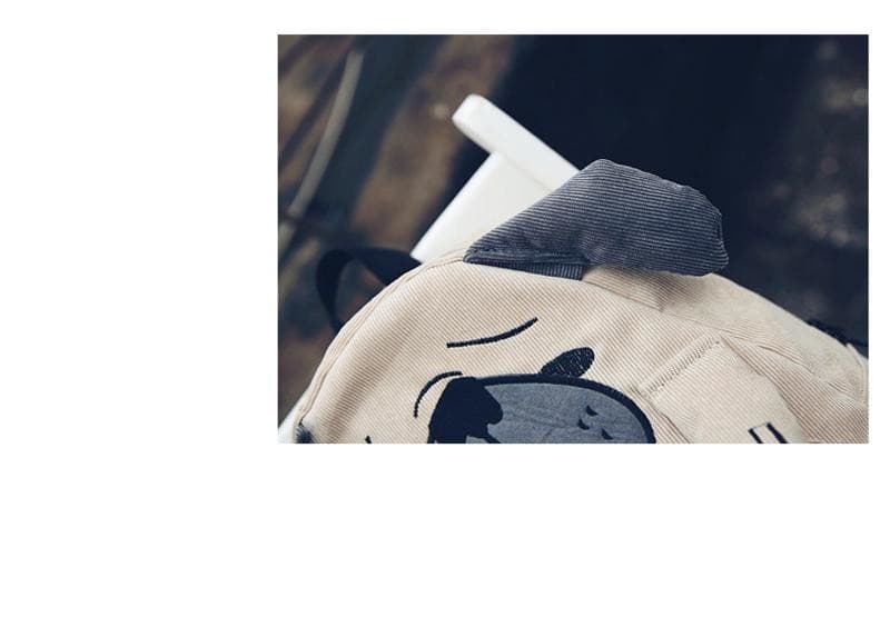 Women's Canvas Cute Dog Fox Ear Embroidery Corduroy Backpack Schoolbag - Backpacks - DYAVOR®