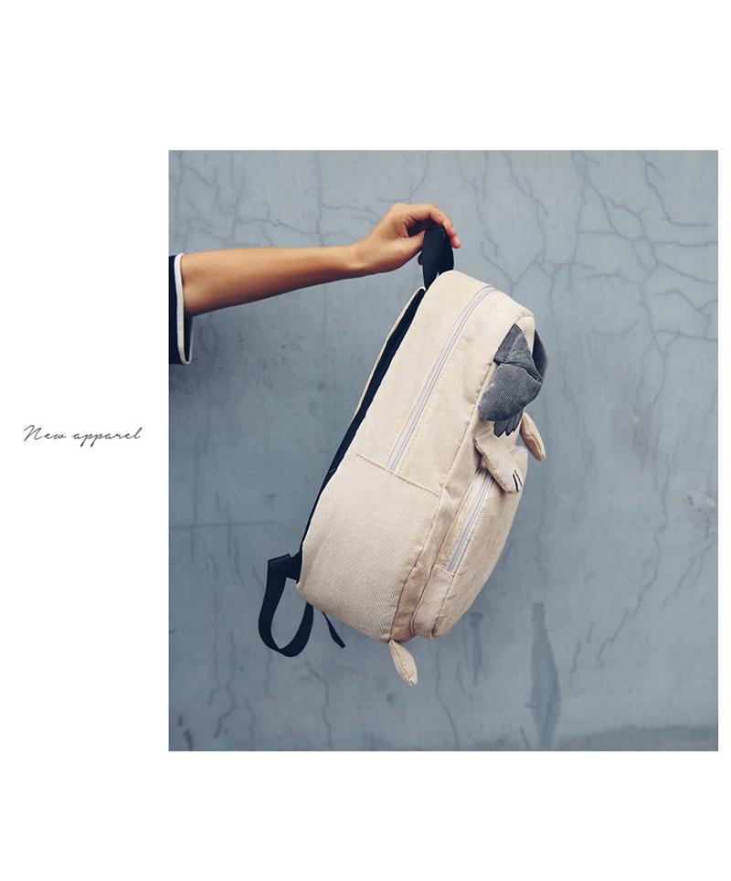 Women's Canvas Cute Dog Fox Ear Embroidery Corduroy Backpack Schoolbag - Backpacks - DYAVOR®