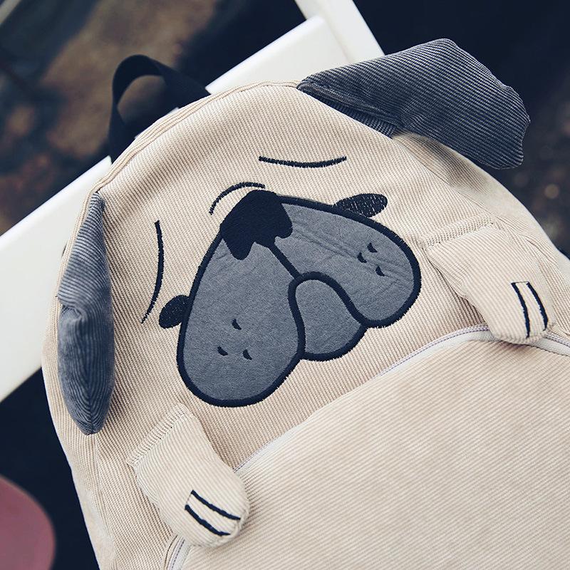 Women's Canvas Cute Dog Fox Ear Embroidery Corduroy Backpack Schoolbag - Backpacks - DYAVOR®