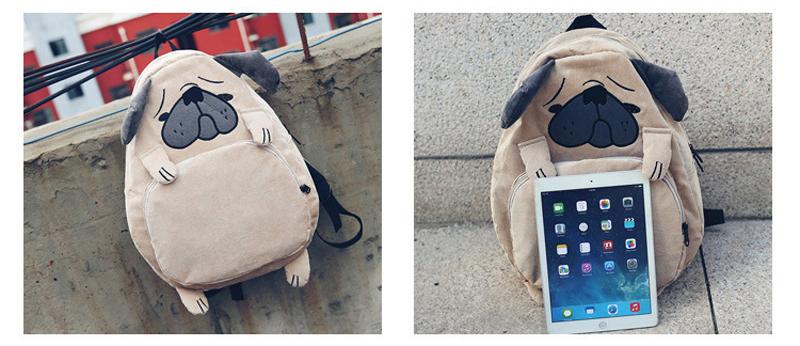Women's Canvas Cute Dog Fox Ear Embroidery Corduroy Backpack Schoolbag - Backpacks - DYAVOR®