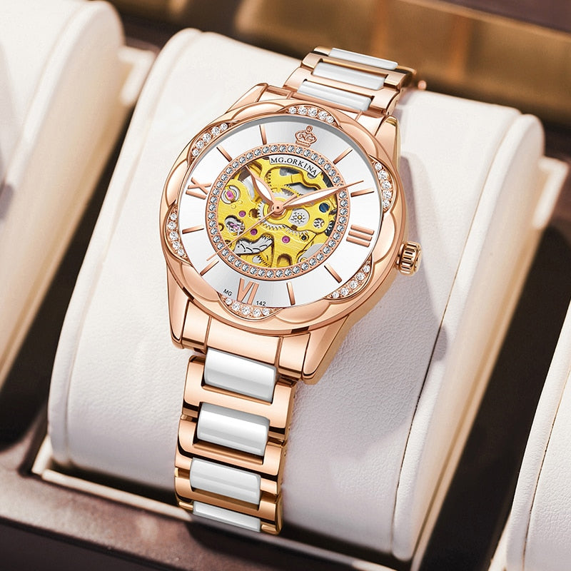 Women's Ceramics Stainless Steel Mechanical Automatic Self-wind Watch - Watches for Women - DYAVOR®