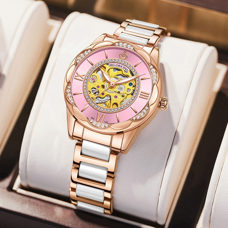 Women's Ceramics Stainless Steel Mechanical Automatic Self-wind Watch - Watches for Women - DYAVOR®