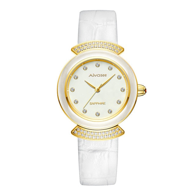 Women's Diamond Emerald Slim Dial Genuine Leather Quartz Watch - Watches for Women - DYAVOR®