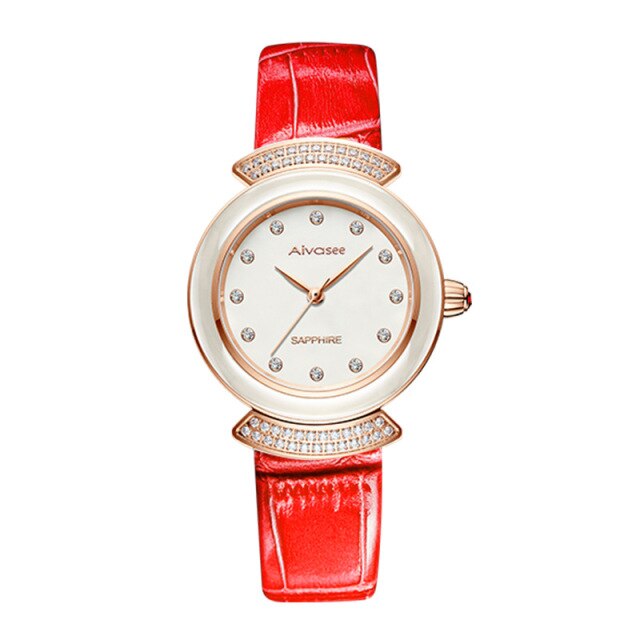 Women's Diamond Emerald Slim Dial Genuine Leather Quartz Watch - Watches for Women - DYAVOR®