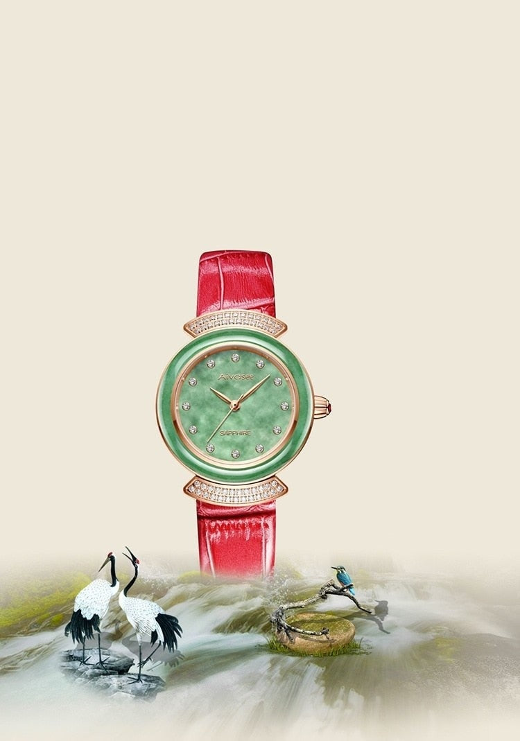 Women's Diamond Emerald Slim Dial Genuine Leather Quartz Watch - Watches for Women - DYAVOR®