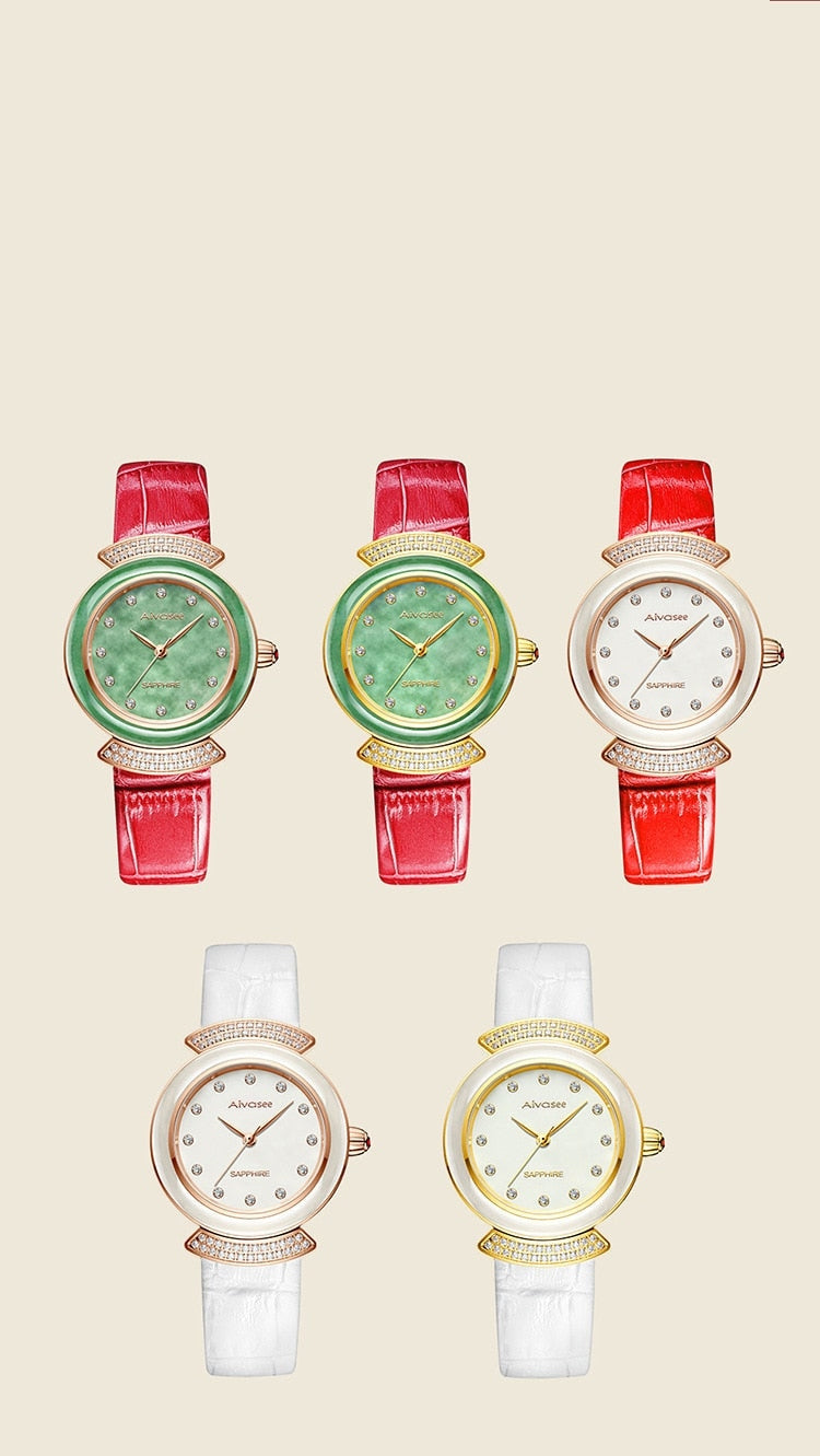 Women's Diamond Emerald Slim Dial Genuine Leather Quartz Watch - Watches for Women - DYAVOR®
