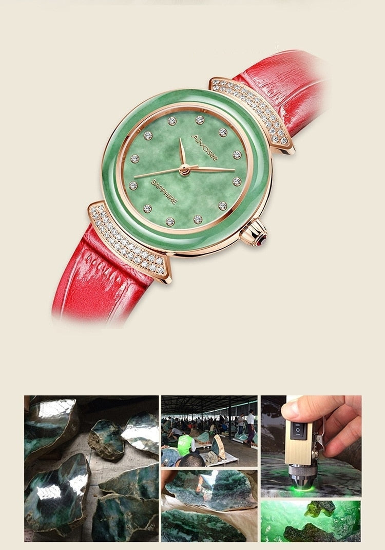 Women's Diamond Emerald Slim Dial Genuine Leather Quartz Watch - Watches for Women - DYAVOR®